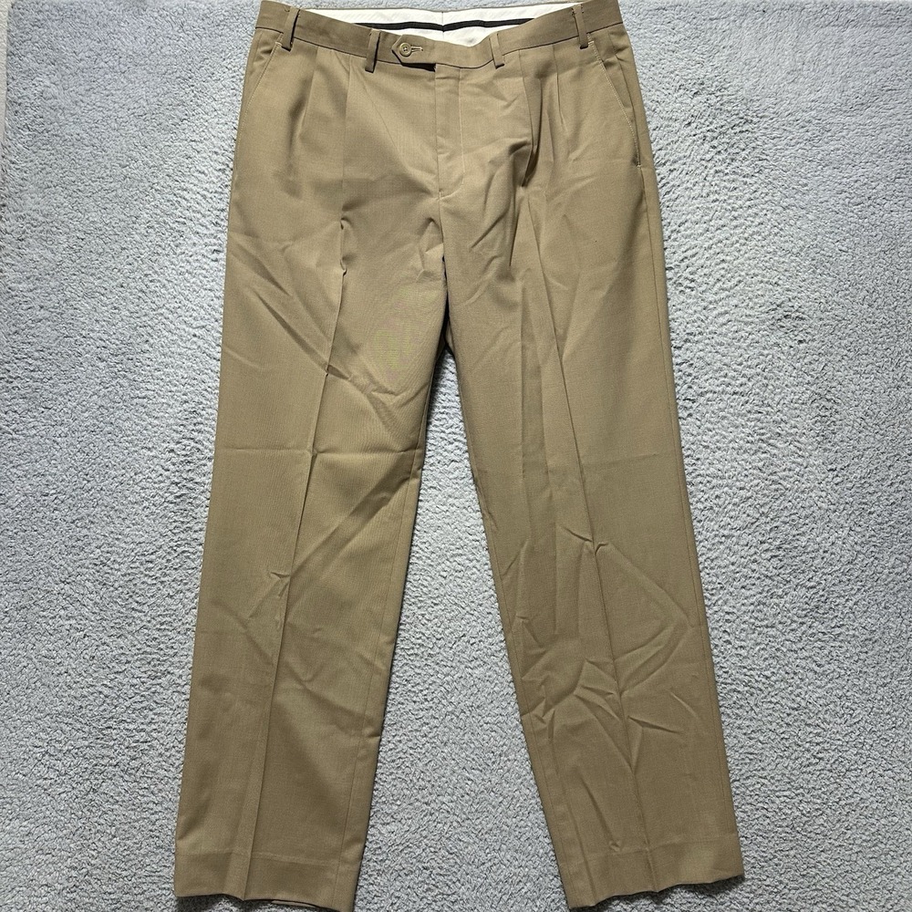 Lauren Ralph Lauren Wool Pleated Dress Pants Mens 36x32 Beige Trouser Workwear